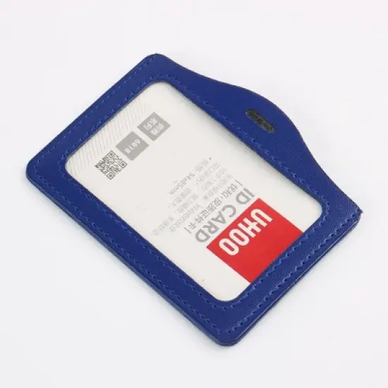 Unique Bargains Faux Leather Plastic Horizontal ID Badge Card Holder Blue 5 Pcs image {5}