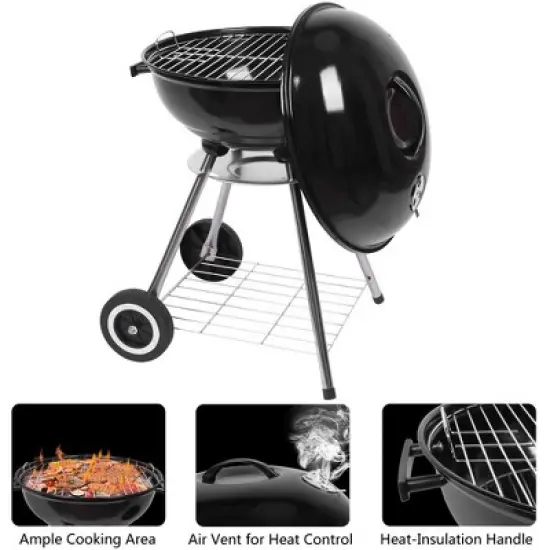 ROVSUN 18inch BBQ Charcoal Grill, Outdoor Portable Kettle Barbecue Grill with Stand, Heat Control,Camping Patio Backyard Picnic image {4}