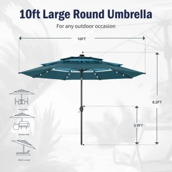 Captiva Designs 10ft Vented Patio Umbrella with 8 Sturdy Ribs for Garden, Poolside & Lawn image {14}