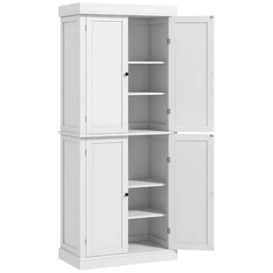 Gulches 72.5"H Freestanding Kitchen Pantry Cabinet - 4 Doors, 2 Adjustable Shelves, 6-Tier Storage, Magnetic Catches, White Wood Grain, 30"W x16"D image {4}