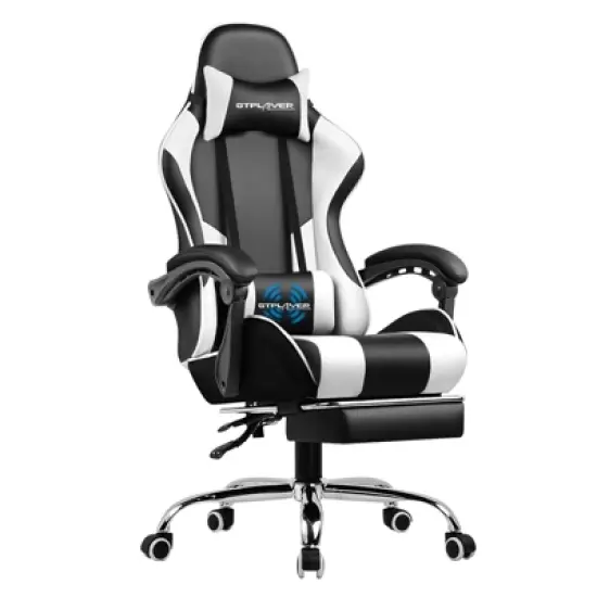Gaming Chair with Footrest and Ergonomic Lumbar Massage Pillow PU Leather Office Chair - GTRACING image {12}