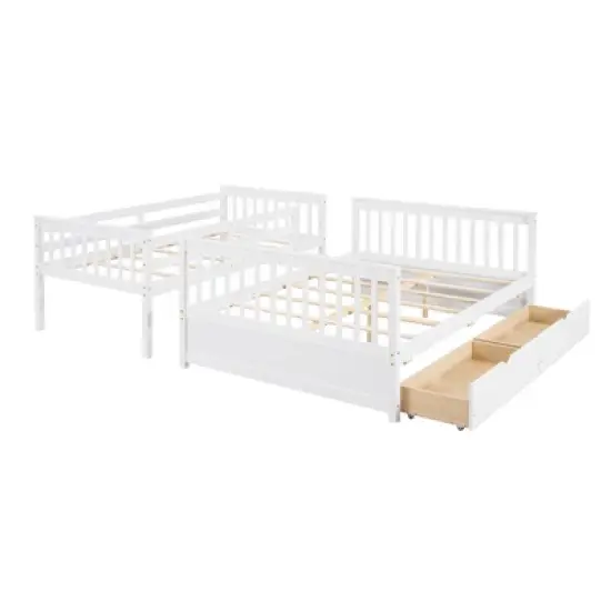Twin over Full Bunk Bed with Ladders and Two Storage Drawers-ModernLuxe image {4}
