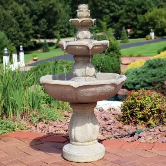 Sunnydaze 35"H Electric Fiberglass 3-Tier Birds' Delight Outdoor Bird Bath Water Fountain image {1}