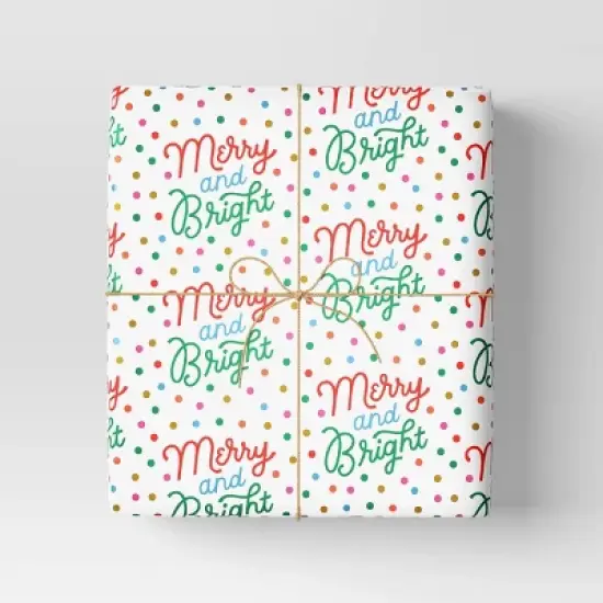 30" 50 sq ft Christmas Roll Wrap Merry and Bright on White - Wondershop&trade; image {1}