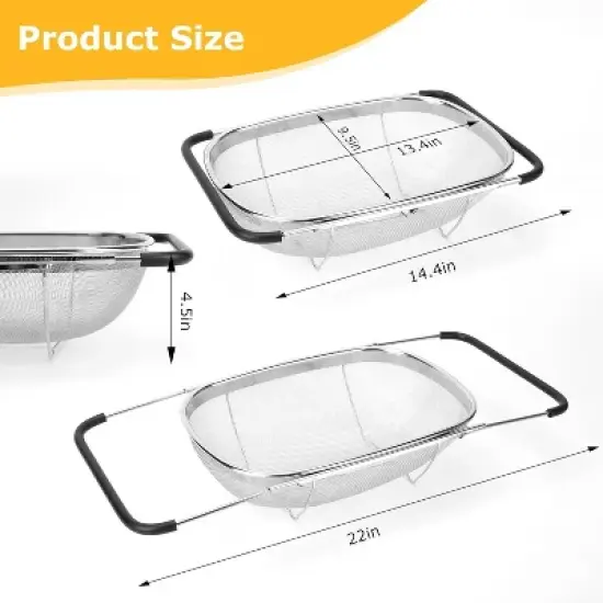 Kitchen Accessories Over the Sink Colander Strainer Basket，Stainless Steel Colander with Expandable Rubber Grip Sink Drainer image {2}