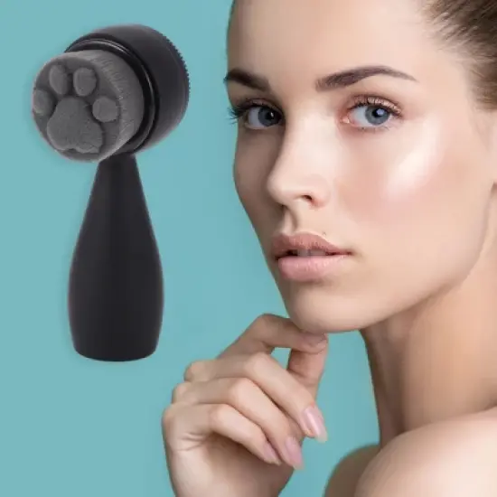 Unique Bargains Soft Silicone Fiber Hair Cleansing Brush Cat's Paw Double Side  4.45"x1.69" Black 1 Pc image {1}