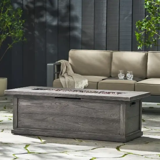 56" Outdoor 50,000 BTU Rectangular MgO Concrete Propane Fire Pit, Grey Wood Pattern (Tank Cover not Included) image {4}