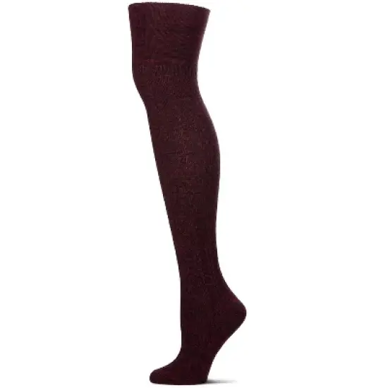 Memoi Women's Cotton Rich "Wintry Cable" Over the Knee Socks Cabernet One Size image {2}
