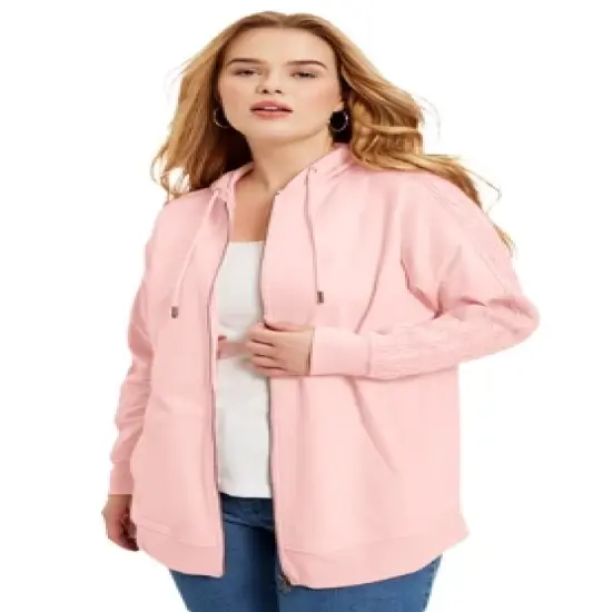 June + Vie by Roaman's Women&rsquo;s Plus Size Cable-Knit Zip-Up Sweatshirt image {4}