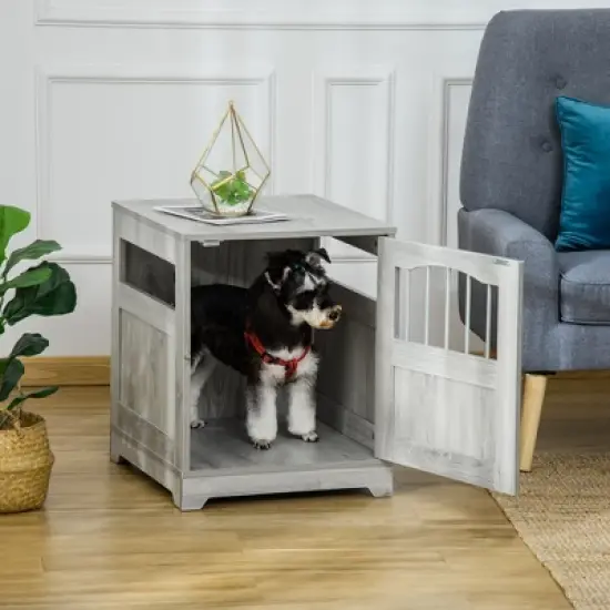 PawHut Furniture Stylish Dog Kennel, Wooden & Wire End Table with Lockable Door, Miniature Size Pet Crate Indoor Puppy Cage image {2}