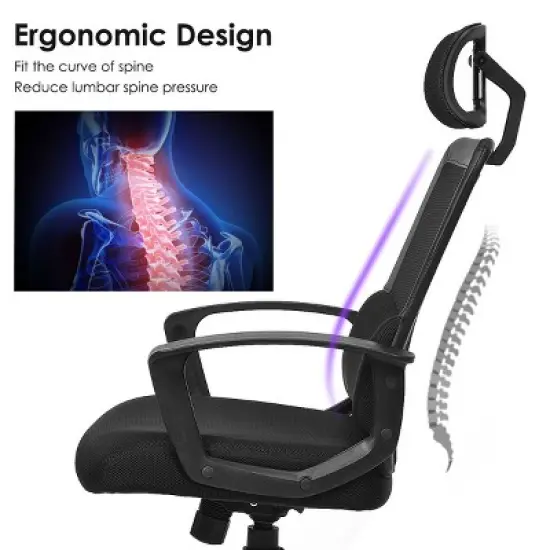 Costway Mesh Office Chair High Back Ergonomic Swivel Chair w/ Lumbar Support & Headrest image {7}