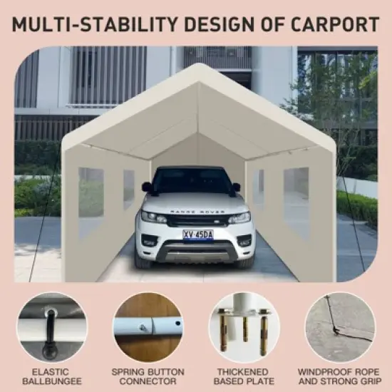 MOEPISY Carport, 10x20 Heavy Duty Portable Carport Garage Tent for Outdoor Storage Shelter white image {4}