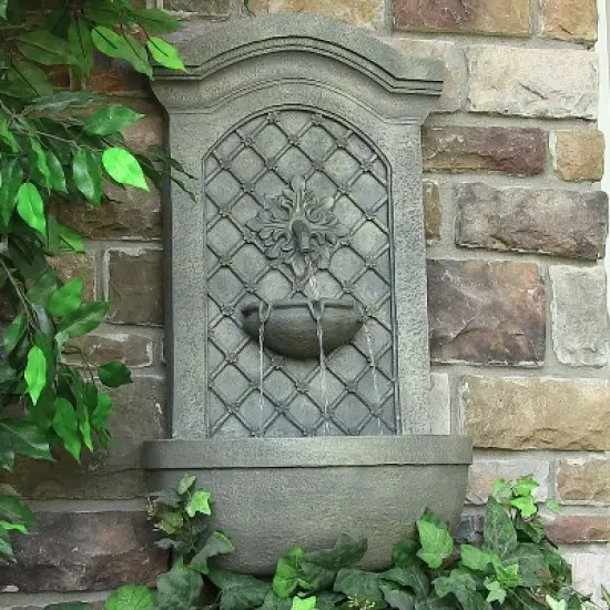 Sunnydaze 31"H Electric Polystone Rosette Leaf Outdoor Wall-Mount Water Fountain image {1}