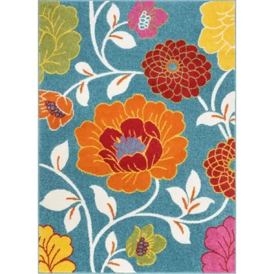 Well Woven Modern Daisy Flowers Blue Kids Room Floral Area Rug image {8}