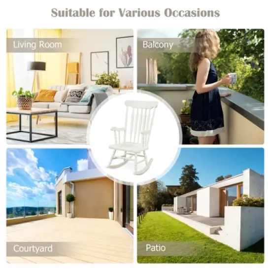Costway Solid Wood Rocking Chair Porch Rocker Indoor Outdoor Seat Glossy Finish White\Coffee image {3}