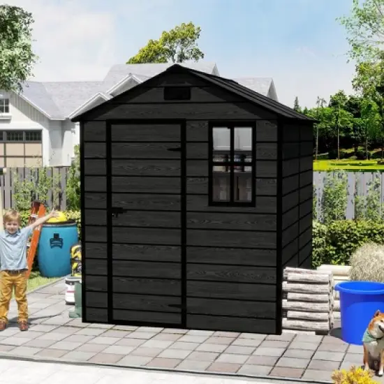 6x6 FT Outdoor Resin Storage Shed, All Weather Resistant PP Shed w/Air Vents & Window, Floor & Lockable Door image {5}