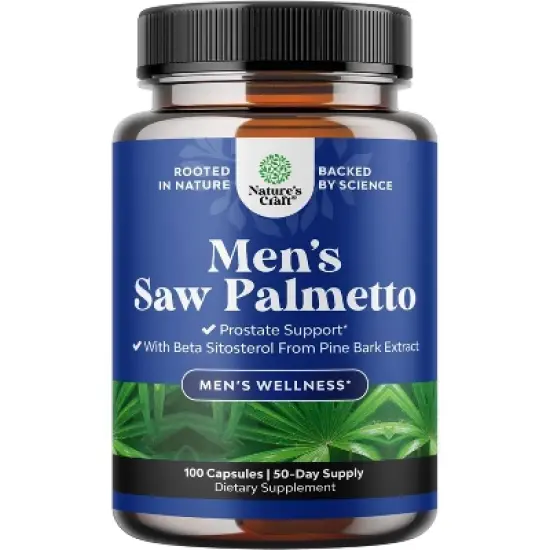Men's Saw Palmetto, Saw Palmetto Extract with Beta Sitosterol for Men's Health, Better Bladder Control & Restoring Hair, Nature's Craft, 60ct or 100ct image {6}