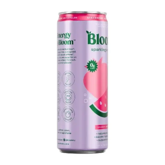 BLOOM NUTRITION Sparkling Energy Drink - Strawberry Watermelon - 12 fl oz Can image {7}