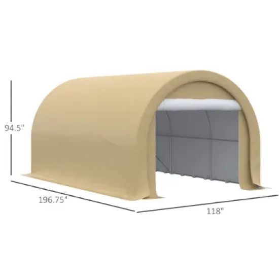 Gulches 10' x 16' Heavy Duty Carport, Portable Garage Storage Tent with Large Zippered Door, Anti-UV PE Canopy for Car, Truck, Boat & Tools (Beige) image {5}