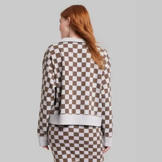Women's Ascot + Hart Collared Checkered Long Sleeved Graphic Pullover image {2}