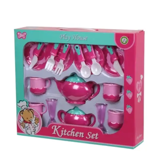 Insten 18 Piece Pink Tea Party Set for Girls and Kids, Pretend Toy Kitchen Accessories image {4}