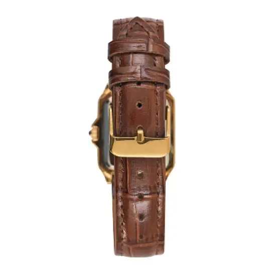 Peugeot Women's 14K Gold-Plated 32mm Tank Shape Brown Leather Strap Watch image {2}