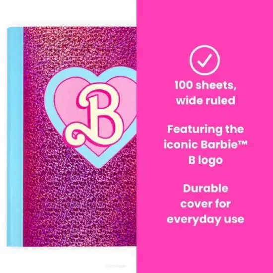 Yoobi Composition Book 7.5"x9.75" Wide Ruled with Pen Barbie Logo, School Supplies image {1}