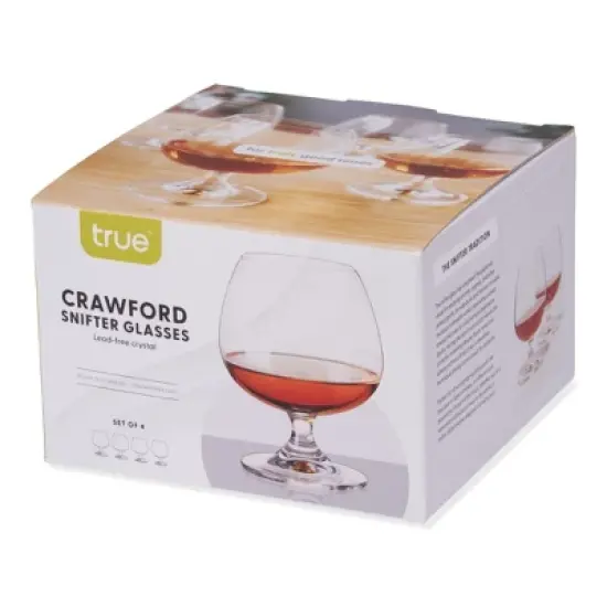 True Snifter Glasses Brandy Bowls, Cognac Balloon Glass for Bourbon, Whiskey, Whisky, Scotch, Stemmed cocktail glass set, 14 Ounce, Crystal, Set Of 4 image {5}