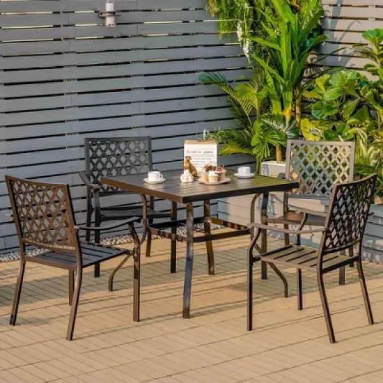 Costway Set of 2 Patio Dining Chairs Stackable Metal Slat Armreset Garden Yard image {1}