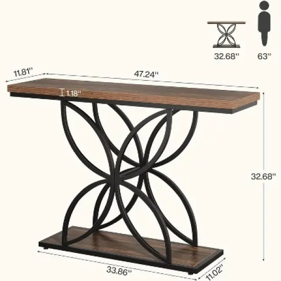 Tribesigns 47" Console Table Sofa Table with Unique Butterfly Metal Base, Foyer Accent Table for Living Room, Entryway, Hallway image {2}
