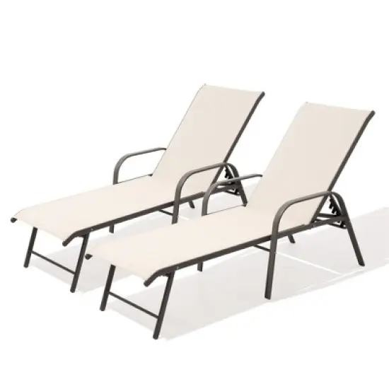 Pellebant Outdoor Lounger Aluminum Adjustable Chaise Lounge Chairs with Arms (Set of 2) image {14}