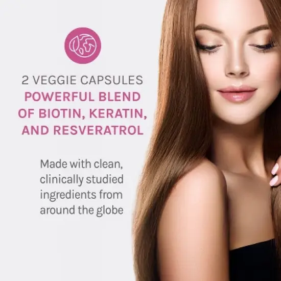 Reserveage Beauty Keratin Hair Booster with Biotin, Supports Healthy Thickness and Shine with Biotin, 60 Capsules (30 Servings) image {3}