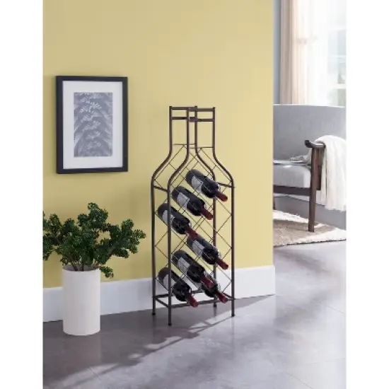 Kings Brand Furniture 12 Bottles Freestanding Floor Metal Wine Rack Wine Bottle Holders Stands for Home with Bottle Shape Bar Stand for Liquor, Pewter image {4}