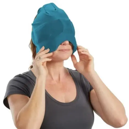Headache, Migraine, & Stress Relief Hat - Natural Ice Mask for Tension & Muscle Pain - Stretchy, Comfortable, & Cool Wearable &ndash; Teal image {8}