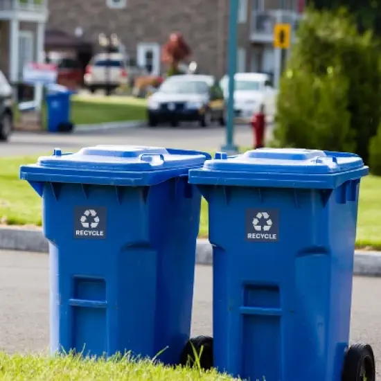 Avery Recycle Stickers, Blue Recycle Signs for Bins, Containers, Trash Cans and Walls, Waterproof, UV Resistant, Preprinted, 4" x 4", 8 Total image {3}