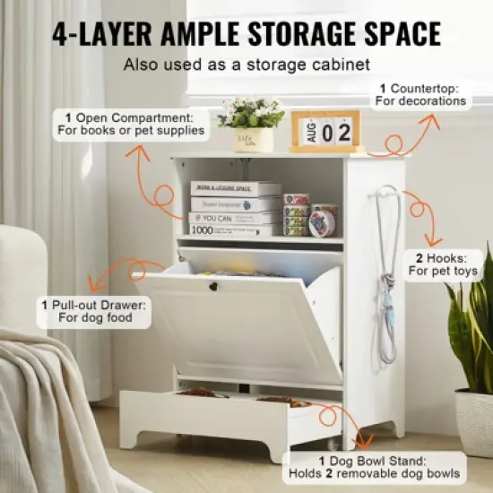 VEVOR Pet Feeding Station with 2 Stainless Steel Bowls, Elevated Dog Bowls with Storage, Dog Food Storage and Feeder Station image {3}