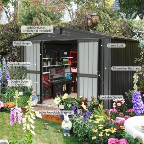 Syemin Deck Boxes Durable, Horizontal Compact Storage Shed for Garden, Backyard, Patio, Closet Deck Box, Black, 118.43"*95.12"*76.57" image {1}