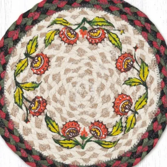 Earth Rugs Holiday Floral Printed Round Jute Trivet &ndash; 10" Heat-Resistant Decorative Kitchen Accent with Festive Seasonal Design image {2}