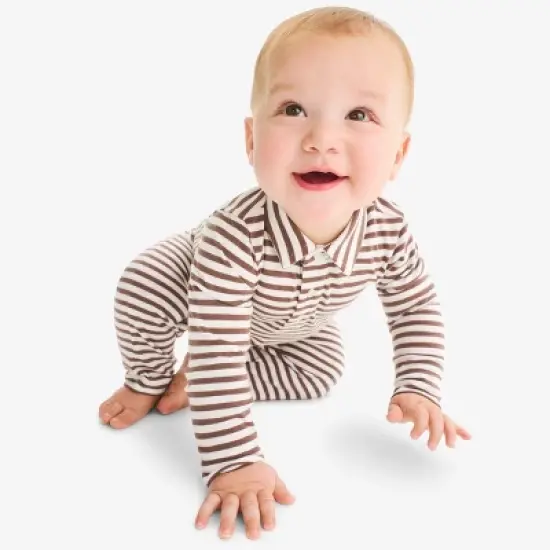 Primary Baby Long Sleeve Polo Romper In Mini Stripe image {2}