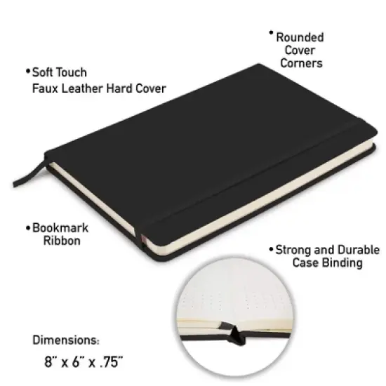 Paper Junkie A5 Dotted Hardcover Notebooks with Grid Design - Journals for Writing- 192 pages, 8 x 6 x .75 In (Black, 20 Pack) image {3}