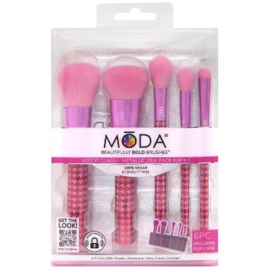 MODA Brush Keep It Classy Metallic Pink Face Flip Makeup Brush Set- 6pc image {3}