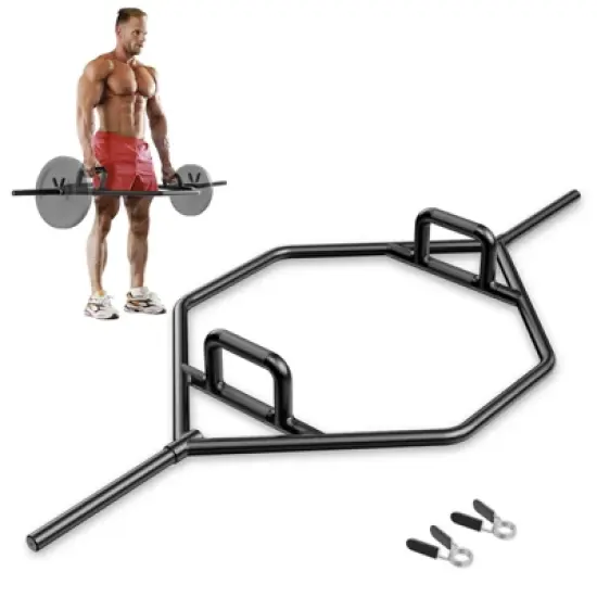 Costway Heavy Duty Olympic Hex Trap Bar w/ Flat or Raised Knurled Handles for Squats Black/Silver image {10}