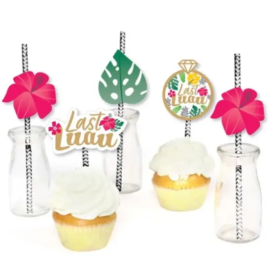 Big Dot of Happiness Last Luau - Paper Straw Decor - Tropical Bachelorette Party and Bridal Shower Striped Decorative Straws - Set of 24 image {3}