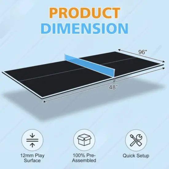 Sevobal Game Table 8ft Foldable Ping Pong Conversion Top Table Tennis Surface for Indoor Use and Game Rooms, Black, 96"*48"*3" image {3}