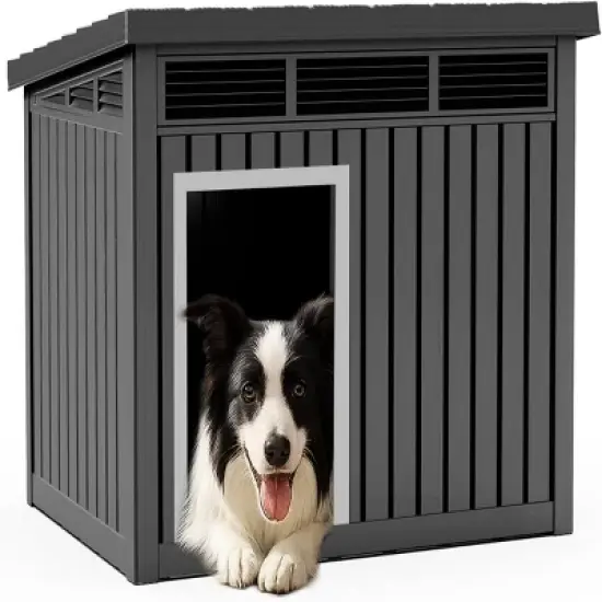 SEVOBAL Pet Crates and Houses All-Weather Dog House with Removable Floor, Indoor Outdoor Use, Medium to Large Dogs, Black, 32.2"*25.12"*24.13" image {4}