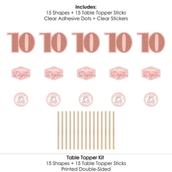 Big Dot of Happiness 10th Pink Rose Gold Birthday - Happy Birthday Party Centerpiece Sticks - Table Toppers - Set of 15 image {5}