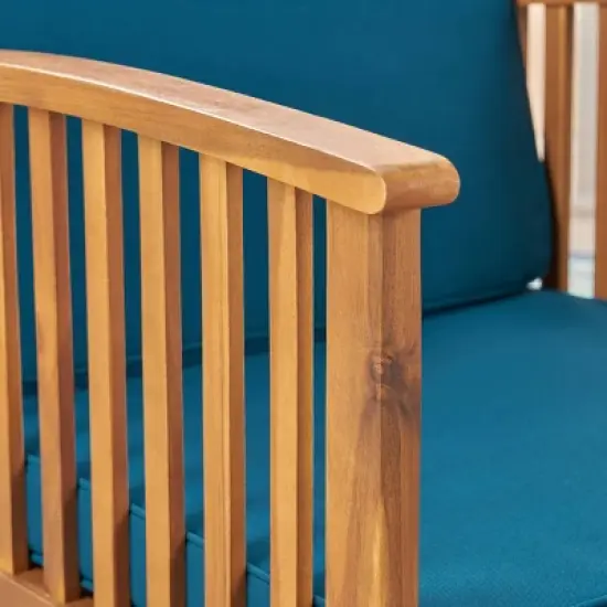 Carolina 5pc Acacia Club Chairs with Coffee Table Brown Patina Finish/Dark Teal - Christopher Knight Home: Weather-Resistant Outdoor Seating Set image {3}