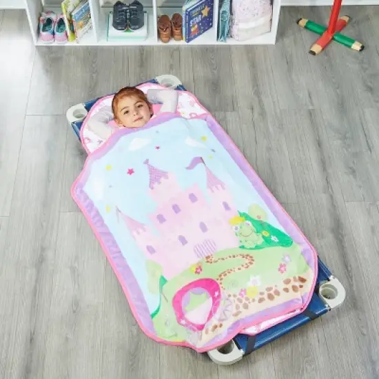 EVERYDAY KIDS Princess Toddler Cot Nap Mat for Home, Daycare, Preschool ; Easy to Roll Sleeping Mat with Elastic Straps, Pillow and Blanket image {8}