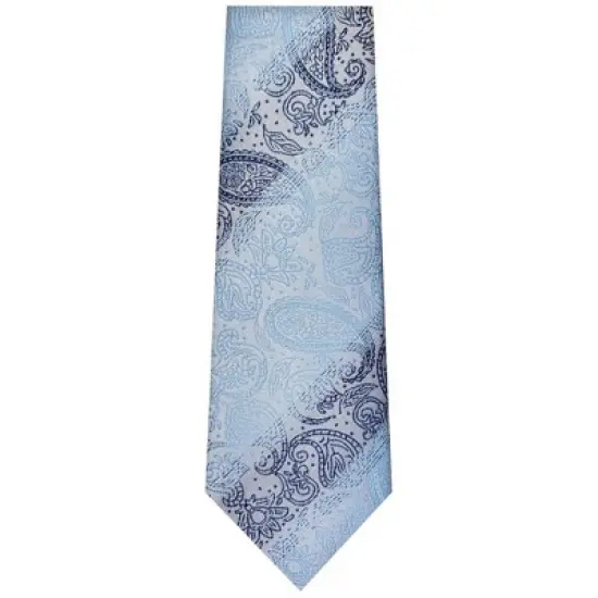 TheDapperTie Men's Light Blue And Black Paisley Necktie with Hanky image {1}