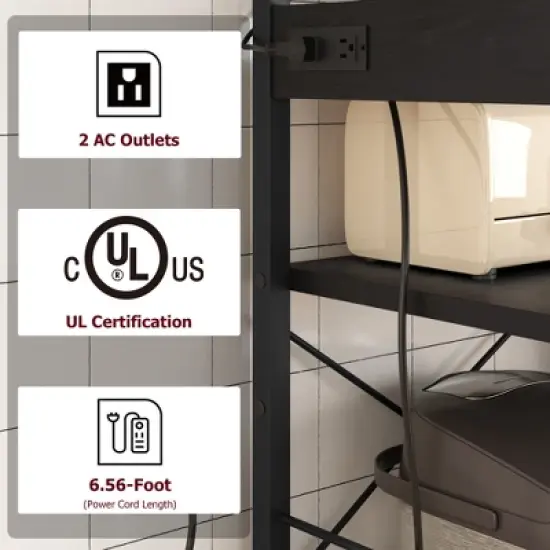 Bakers Rack with Power Outlet, 5-Tier Microwave Stand with Wire Basket, Coffee Bar Station, Kitchen Open Storage Shelves for Spices, Dishes image {2}